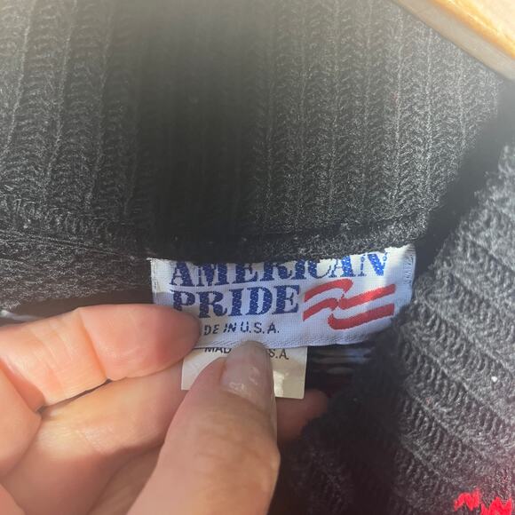 VTG American Pride Sweater Acrylic Black Red White Holiday Mock Neck Pullover L - Picture 4 of 5